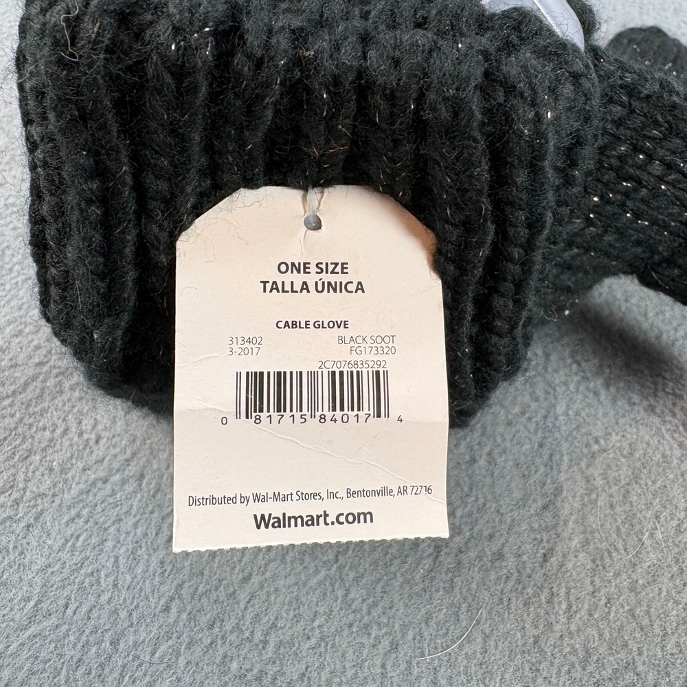 Faded Glory Women Black Soot Cable Knit Shimmer Gloves FG173320 One Size NWT - Picture 3 of 5
